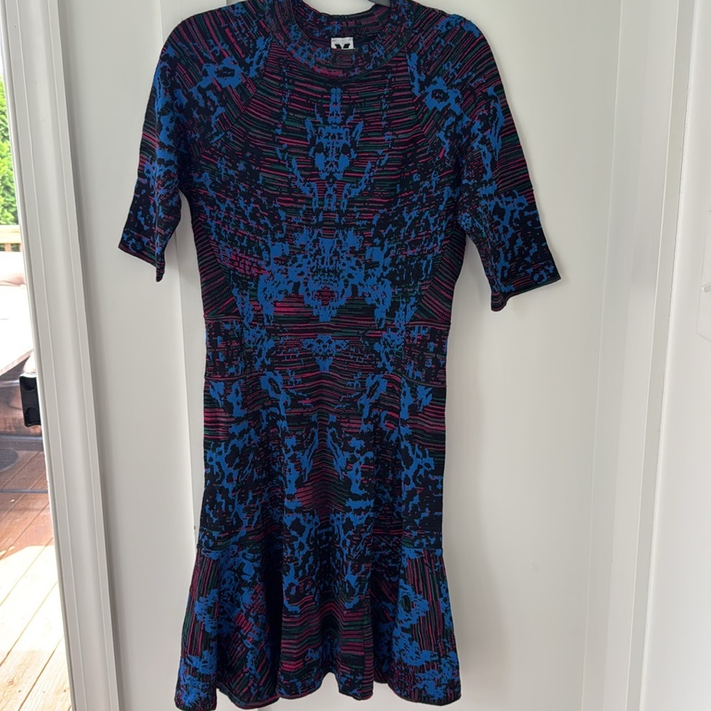 Missoni Blue and Black Patterned Short-Sleeve Fit-and-Flare Dress size 46 - Picture 7 of 12
